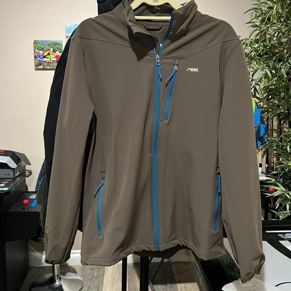 Mountain Khaki Windbreaker Mens Medium Zipper Pocket Brown Blue